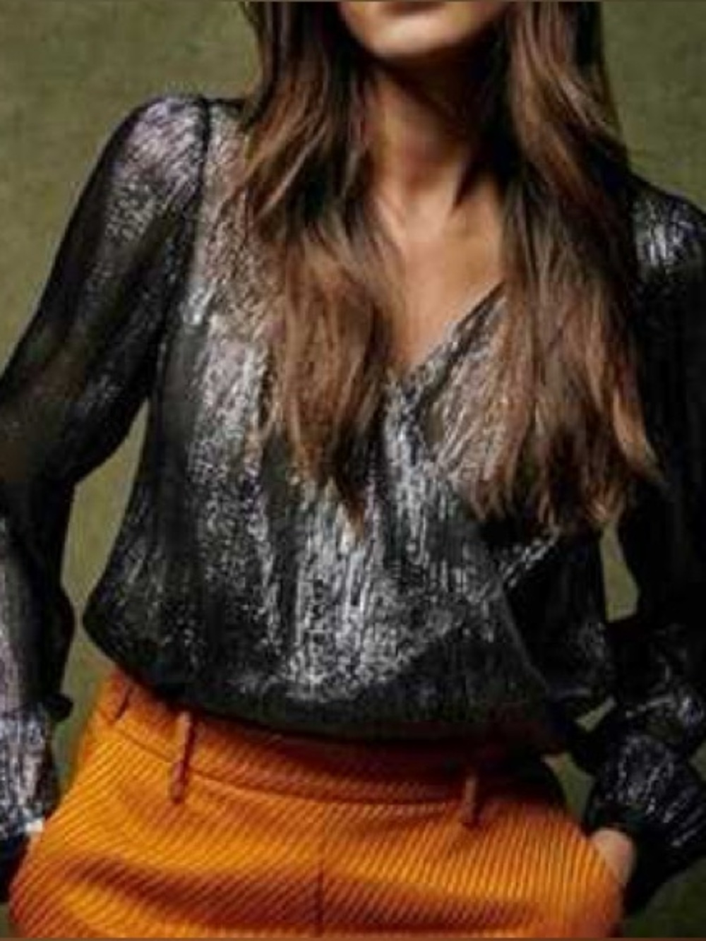 Sezane Abelia Blouse, silver size 38